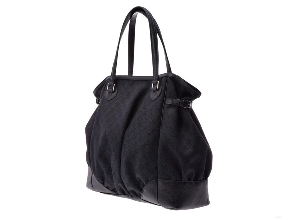 Gucci Black Tote Bag Denim Leather Black